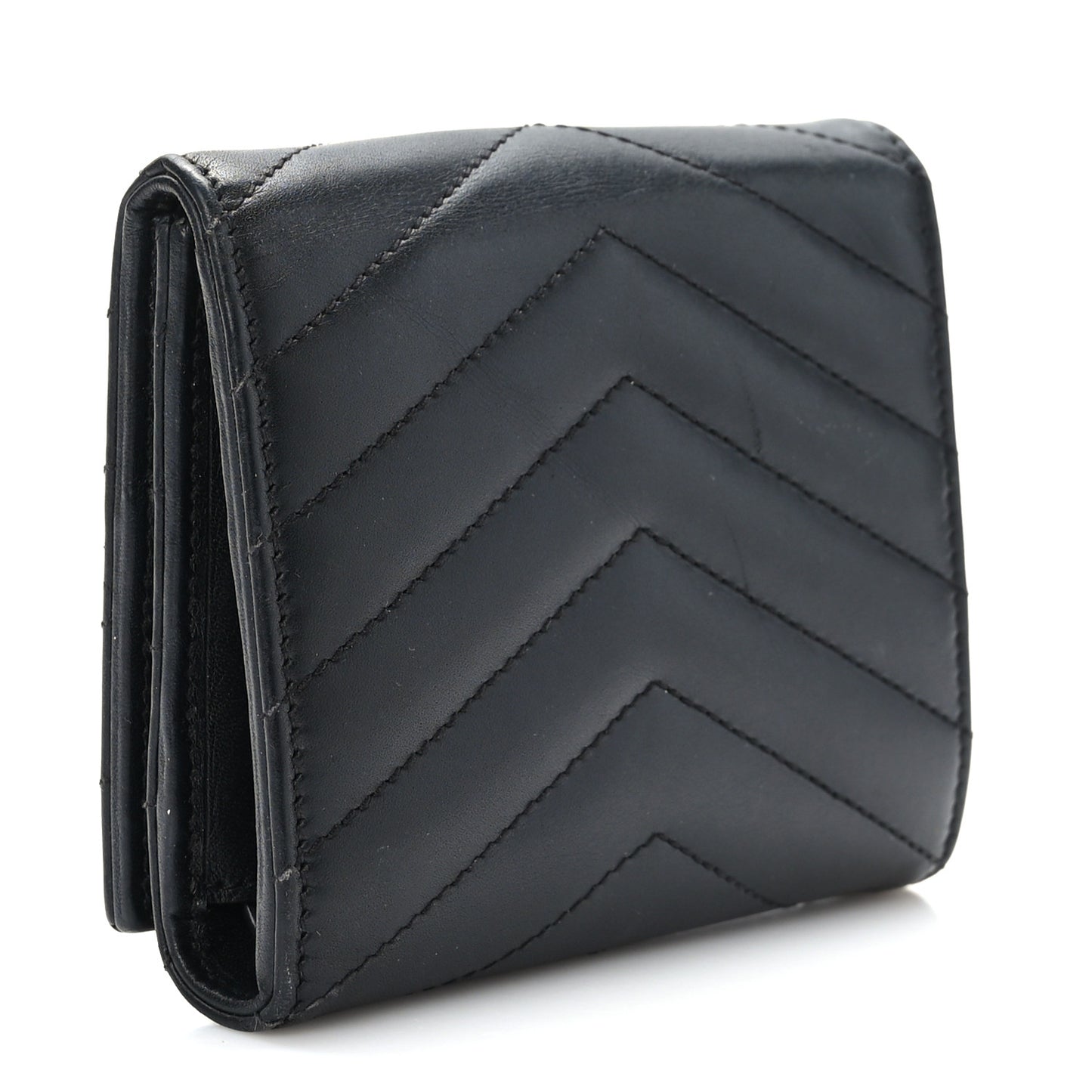 Lambskin Matelasse Chevron Small Monogram Wallet Black