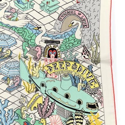 Hermes Cashmere Silk Splash Park Shawl 140 White Jaune Multicolor 3 of 9