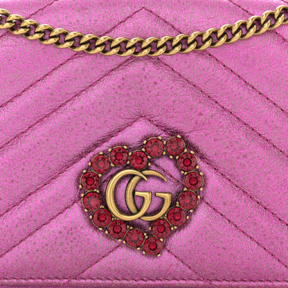 Gucci Metallic Calfskin Matelasse Crystal GG Marmont Mini Bag Fuchsia 7 of 9
