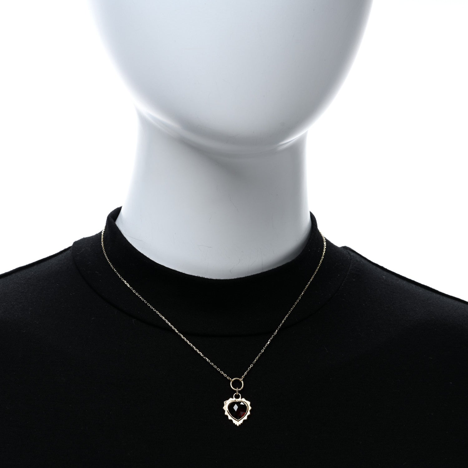 Foundrae 18K Yellow Gold Garnet Heart Love Miniature Medallion Belcher Chain Necklace 3 of 6