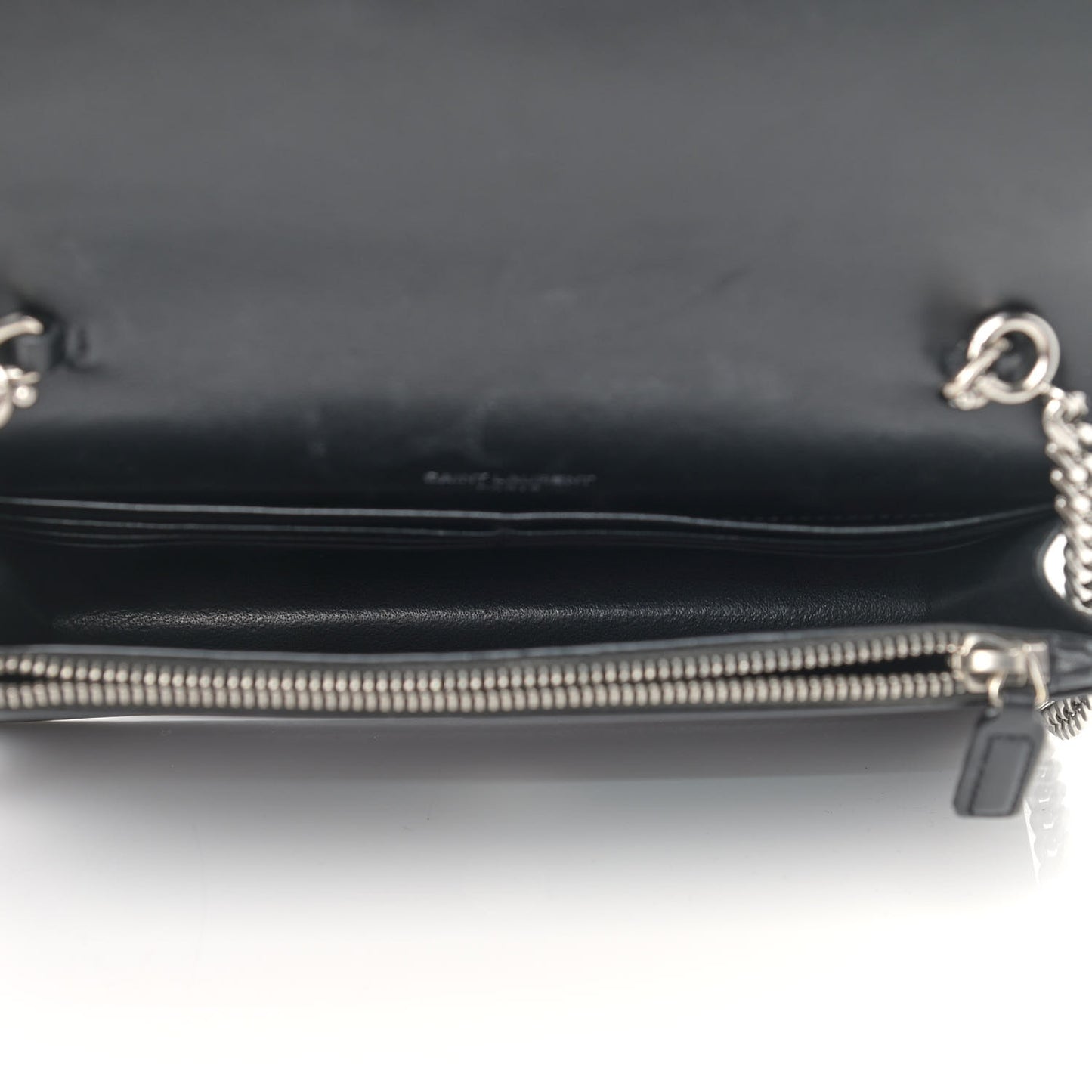 Calfskin Star Print Monogram Kate Tassel Chain Wallet Black Silver