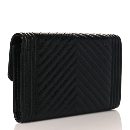 Chanel Caviar Chevron Quilted Medium Boy Flap Wallet Black 3 of 9
