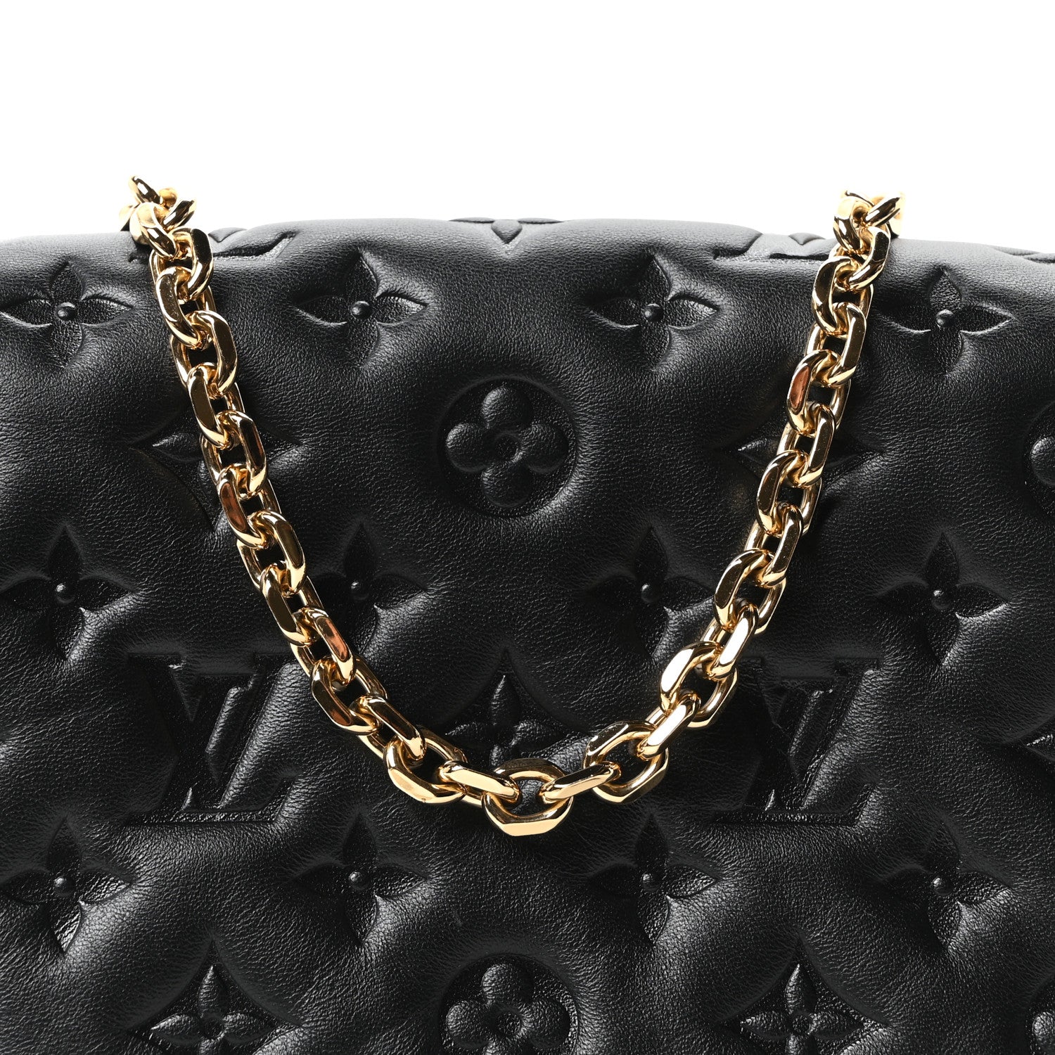 Louis Vuitton Lambskin Embossed Monogram Pochette Coussin Black 7 of 9