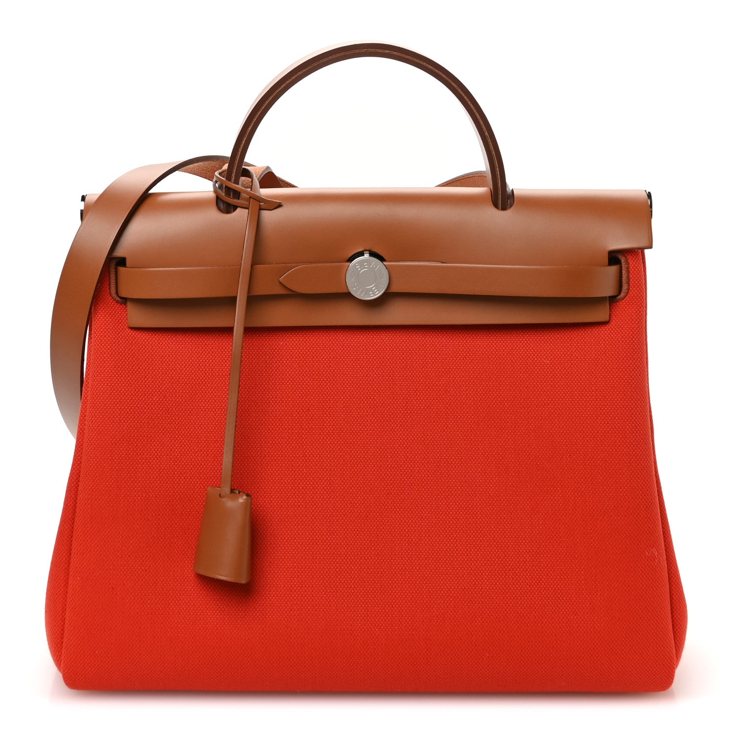 Hermes Vache Hunter Toile Herbag Zip Retourne 31 PM Orange Mecano Fauve 1 of 12