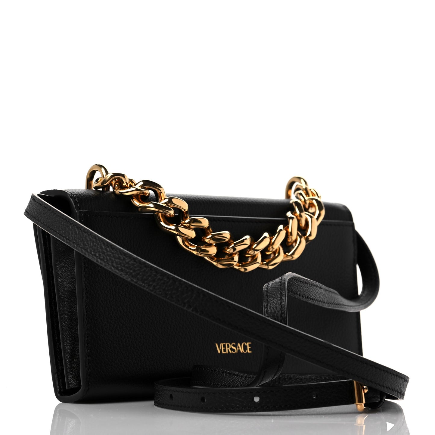 Grained Calfskin La Medusa Wallet On Chain Black