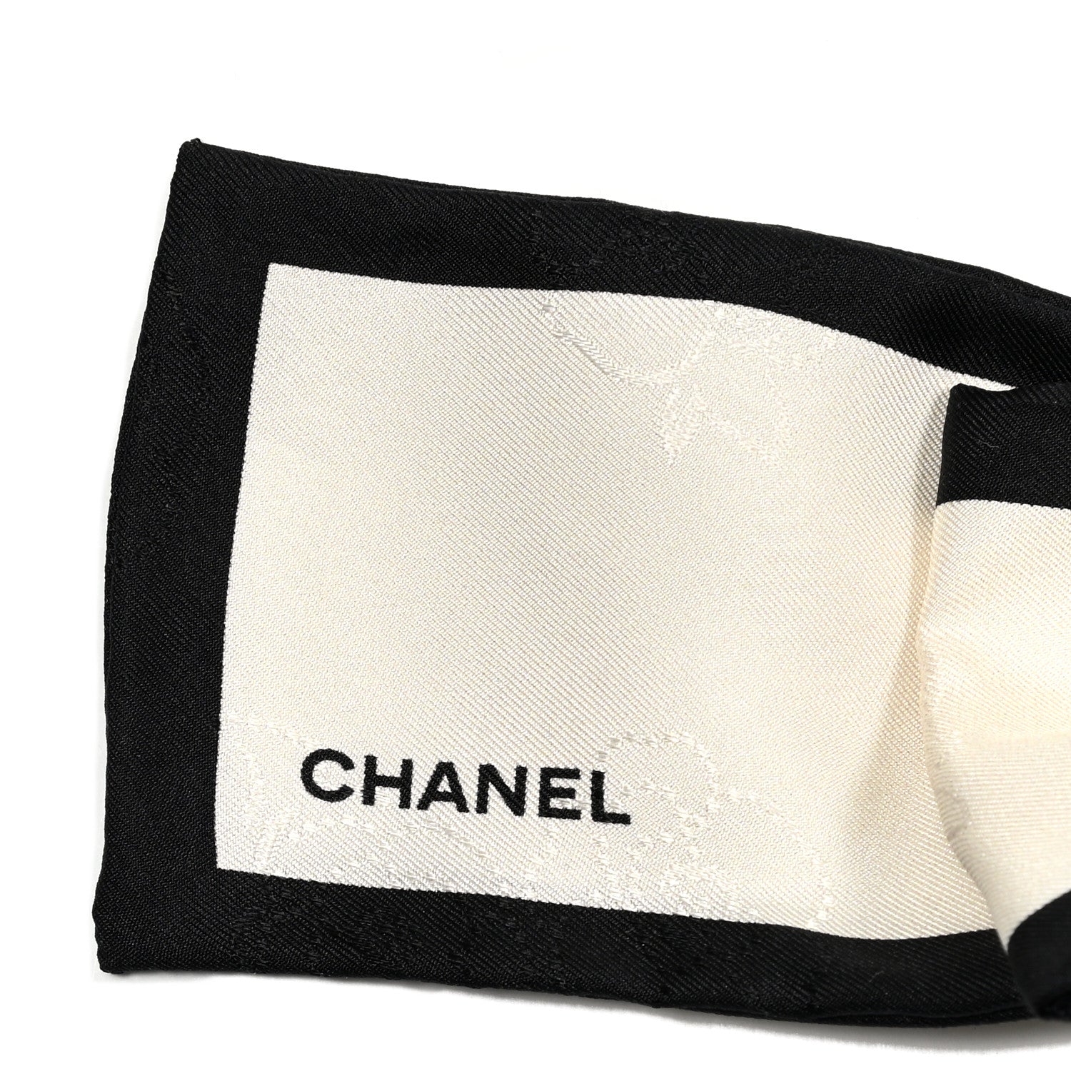 Chanel Silk Twill Hair Tie Ivory Black 3 of 4