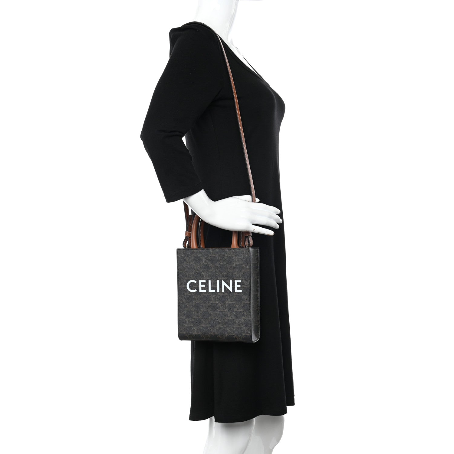 Celine Triomphe Canvas Calfskin Mini Vertical Cabas Tan 2 of 12