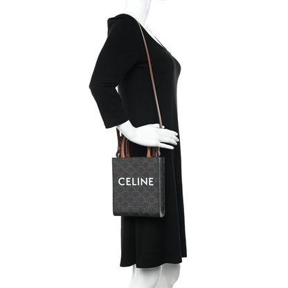Celine Triomphe Canvas Calfskin Mini Vertical Cabas Tan 2 of 12
