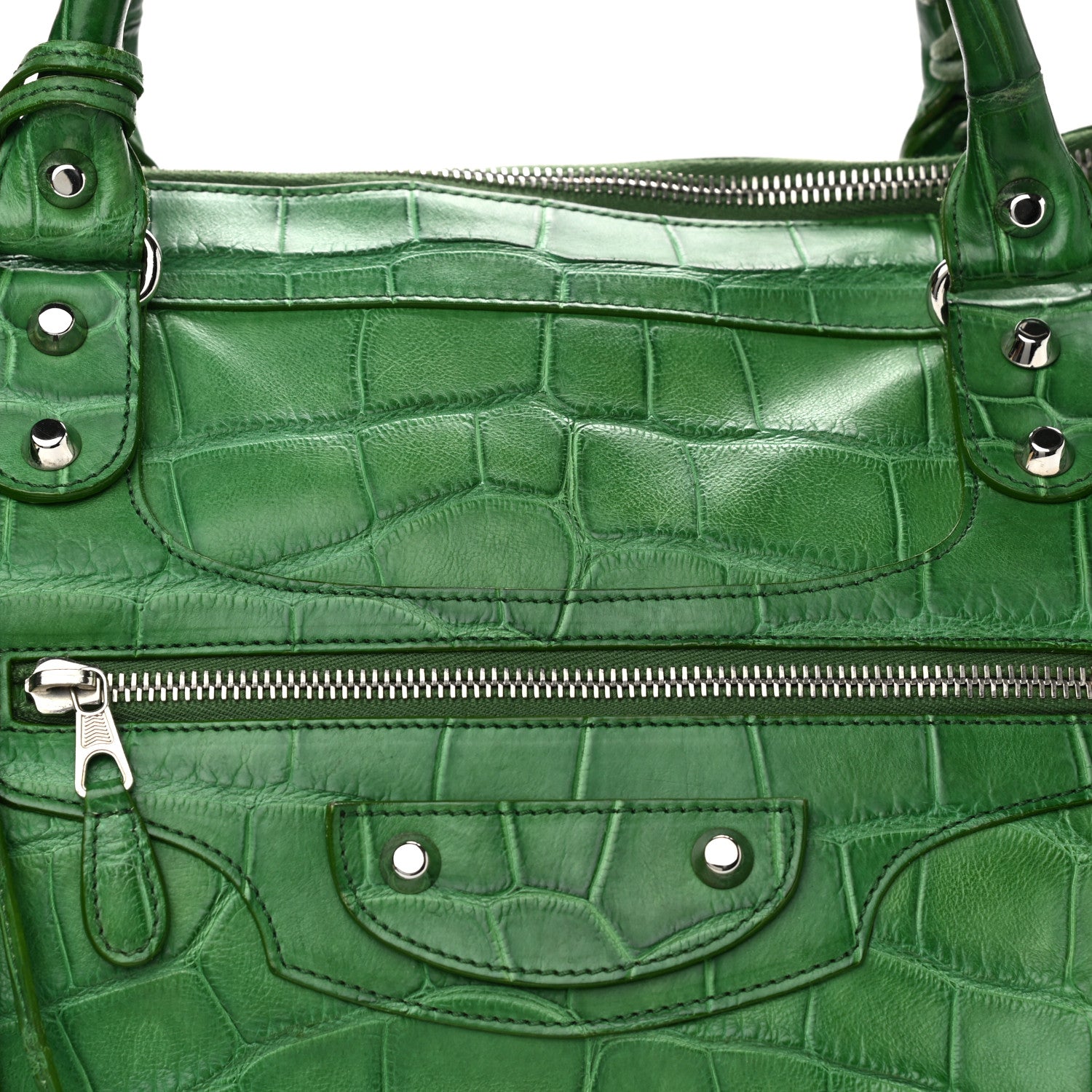 Balenciaga Crocodile Classic Silver Hardware Work Green 8 of 17