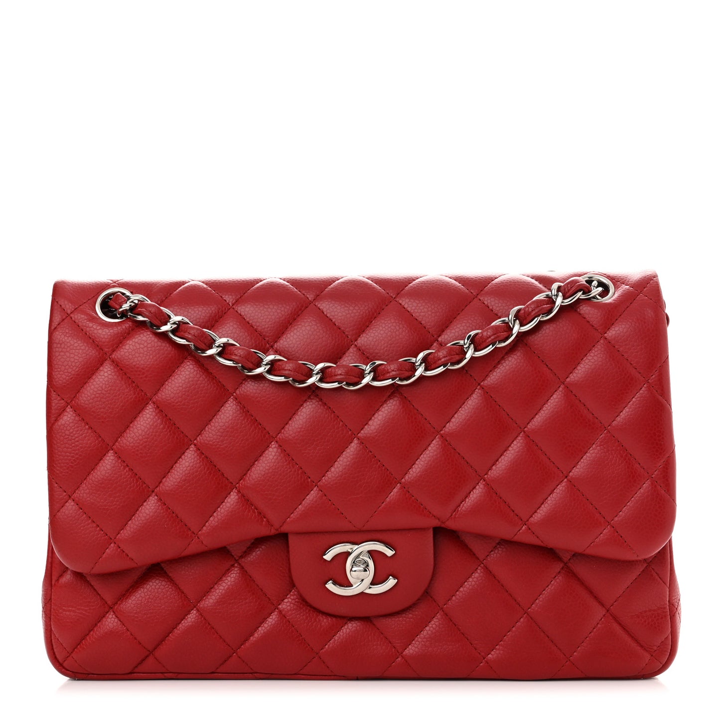Caviar Quilted Jumbo Double Flap Dark Red