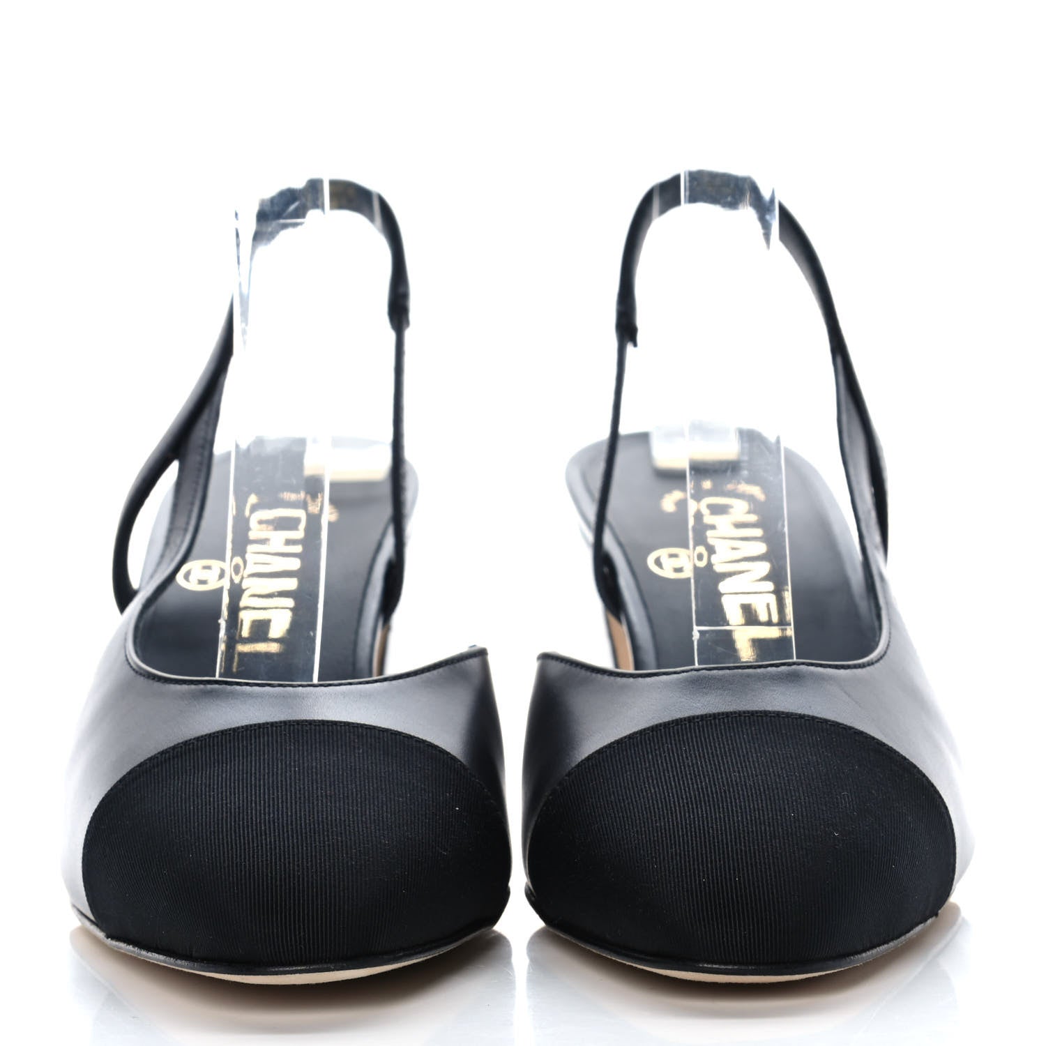 Chanel Goatskin Grosgrain Cap Toe CC Slingback Sandals 35.5 Black 2 of 9