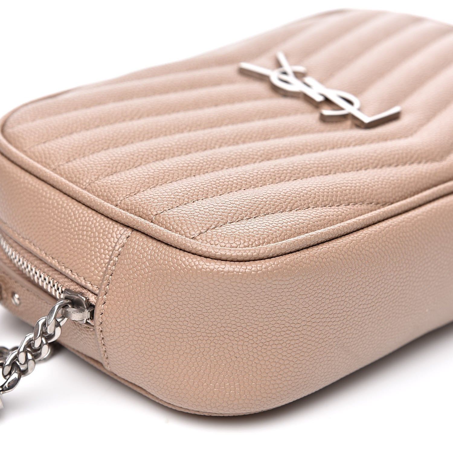 Saint Laurent Grain De Poudre Matelasse Monogram Mini Lou Camera Bag Dark Beige 8 of 13