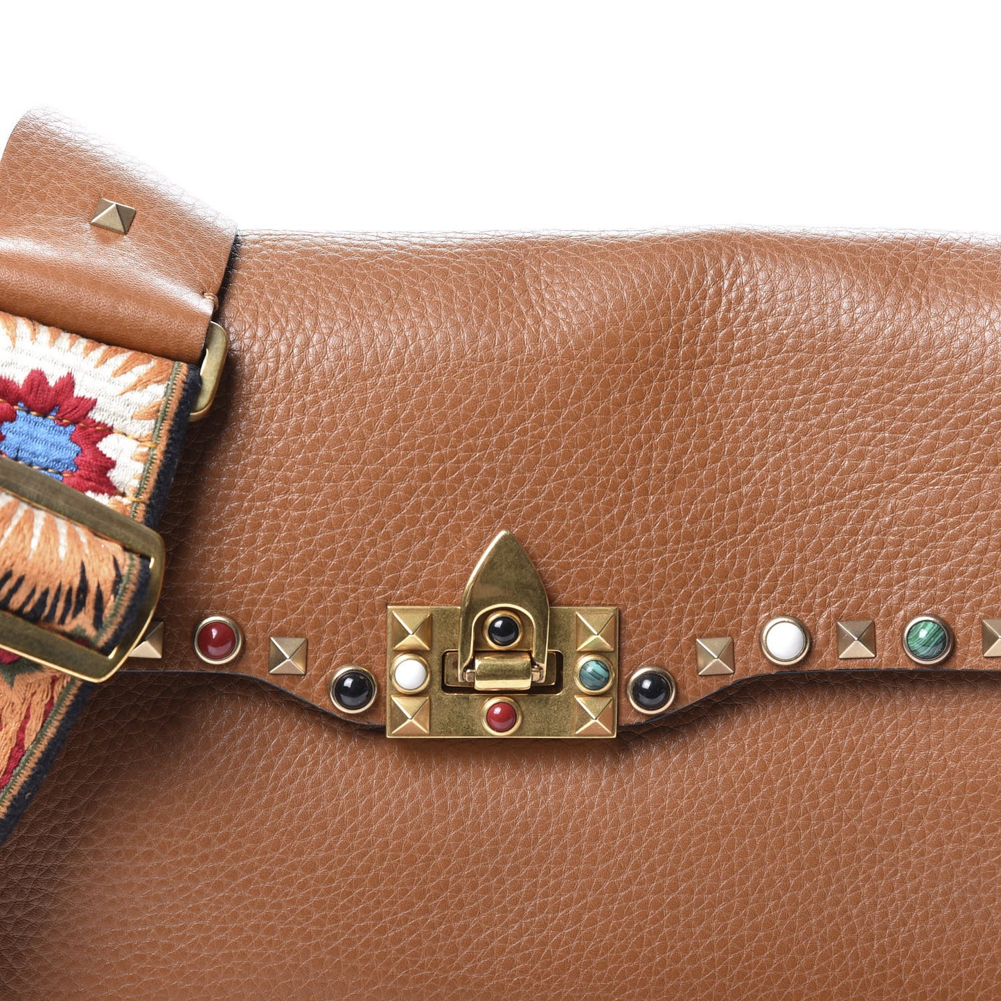 Calfskin Enchanted Wonderland Medium Guitar Strap Rockstud Rolling Flap Saddle Bag Light Cuir