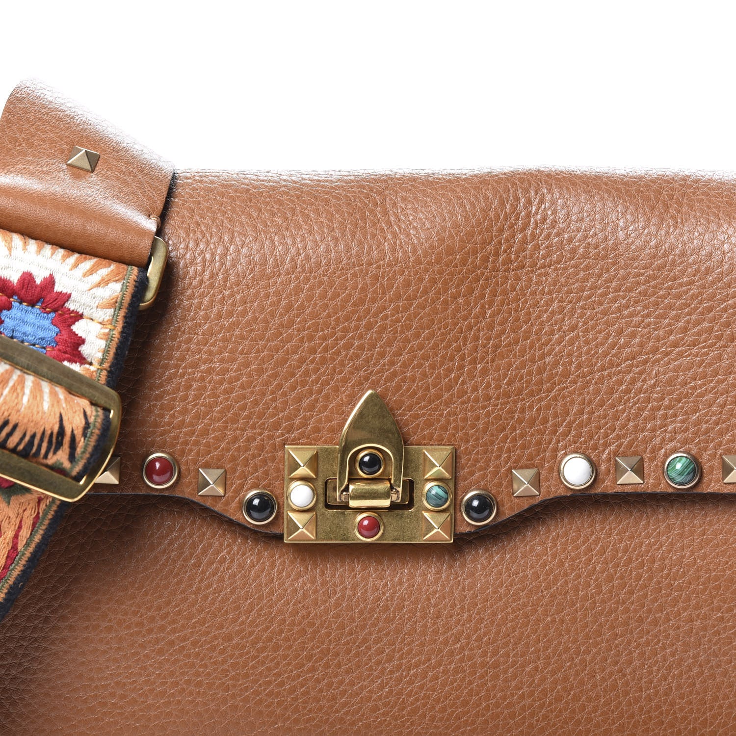 Valentino Garavani Calfskin Enchanted Wonderland Medium Guitar Strap Rockstud Rolling Flap Saddle Bag Light Cuir 9 of 9