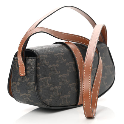 Celine Triomphe Canvas Calfskin Tabou Clutch on Strap Tan 3 of 8