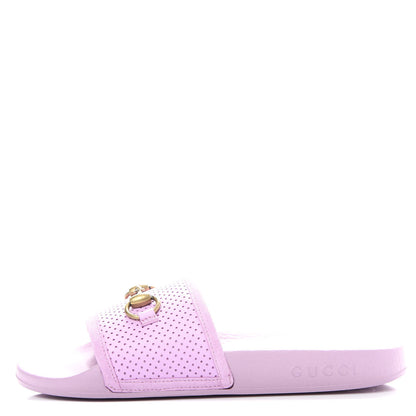Gucci Suede Perforated Horsebit Slide Sandals 37 Malva 1 of 11