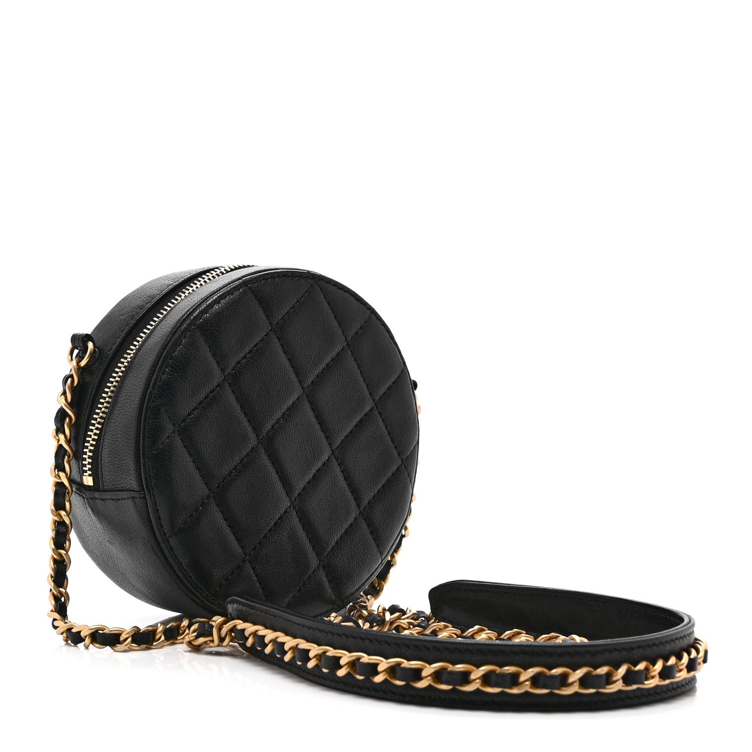Chanel Goatskin Quilted Chanel 19 Round Clutch With Chain Black 3 of 10