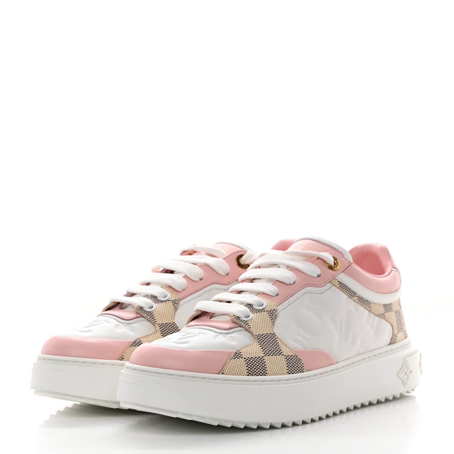 Louis Vuitton Monogram Embossed Calfskin Damier Azur Time Out Sneakers 40 Rose Clair Pink 3 of 10