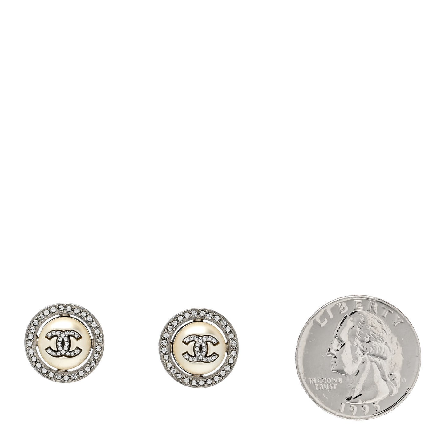 Pearl Crystal CC Round Earrings Silver