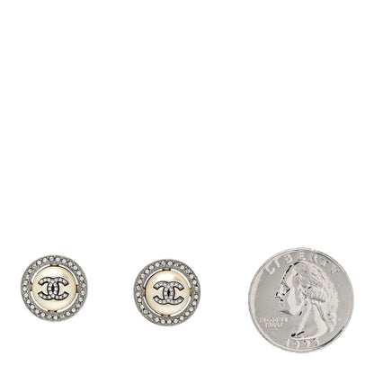 Chanel Pearl Crystal CC Round Earrings Silver 3 of 4