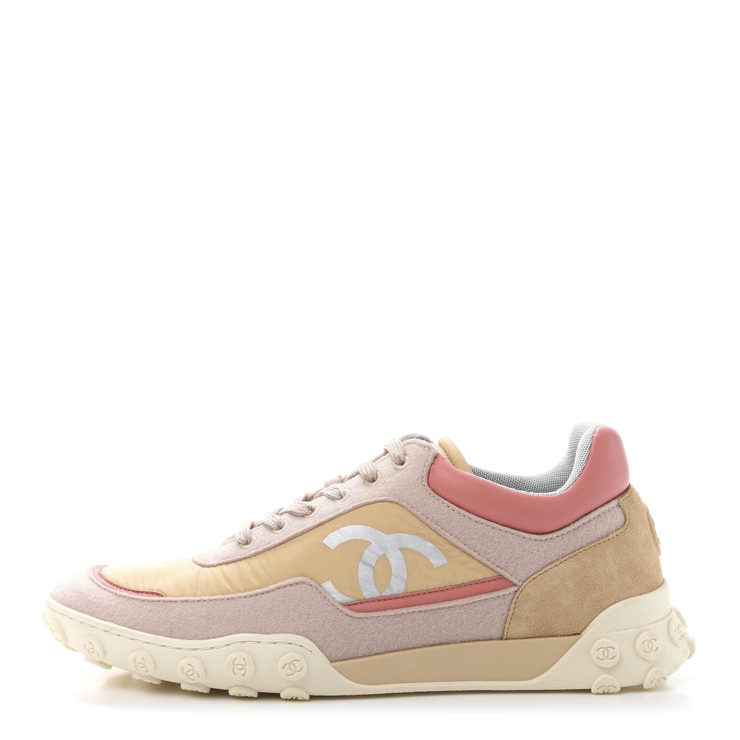 Nylon Calfskin Suede Womens CC Sneakers 41 Beige Pink