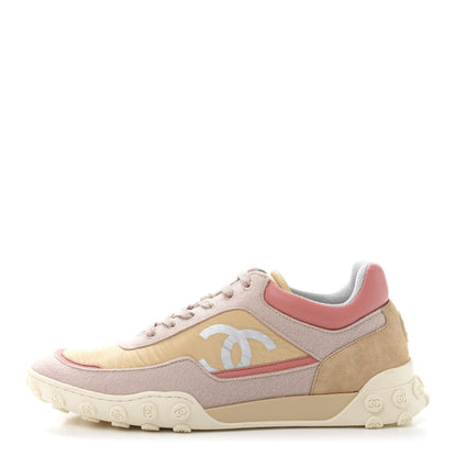 Chanel Nylon Calfskin Suede Womens CC Sneakers 41 Beige Pink 1 of 9