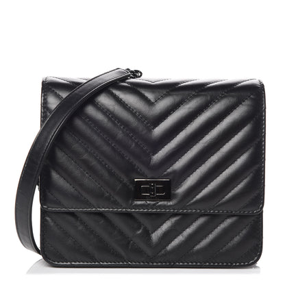 Chanel Aged Calfskin Chevron Quilted Reissue 2.55 Square Wallet On Chain WOC So Black 1 of 10