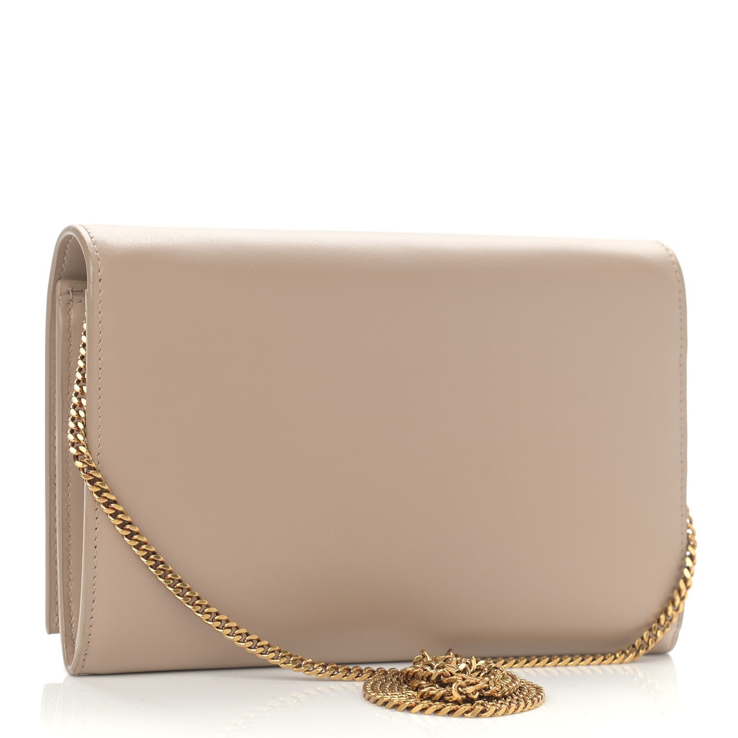Saint Laurent Glossy Calfskin Monogram Chain Wallet Dark Beige 3 of 10