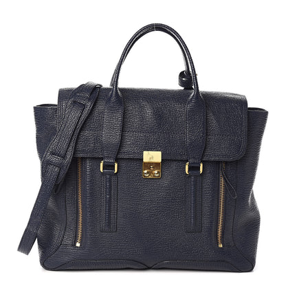 3.1 Phillip Lim 3.1 Textured Calfskin Large Pashli Satchel Ink 1 of 10