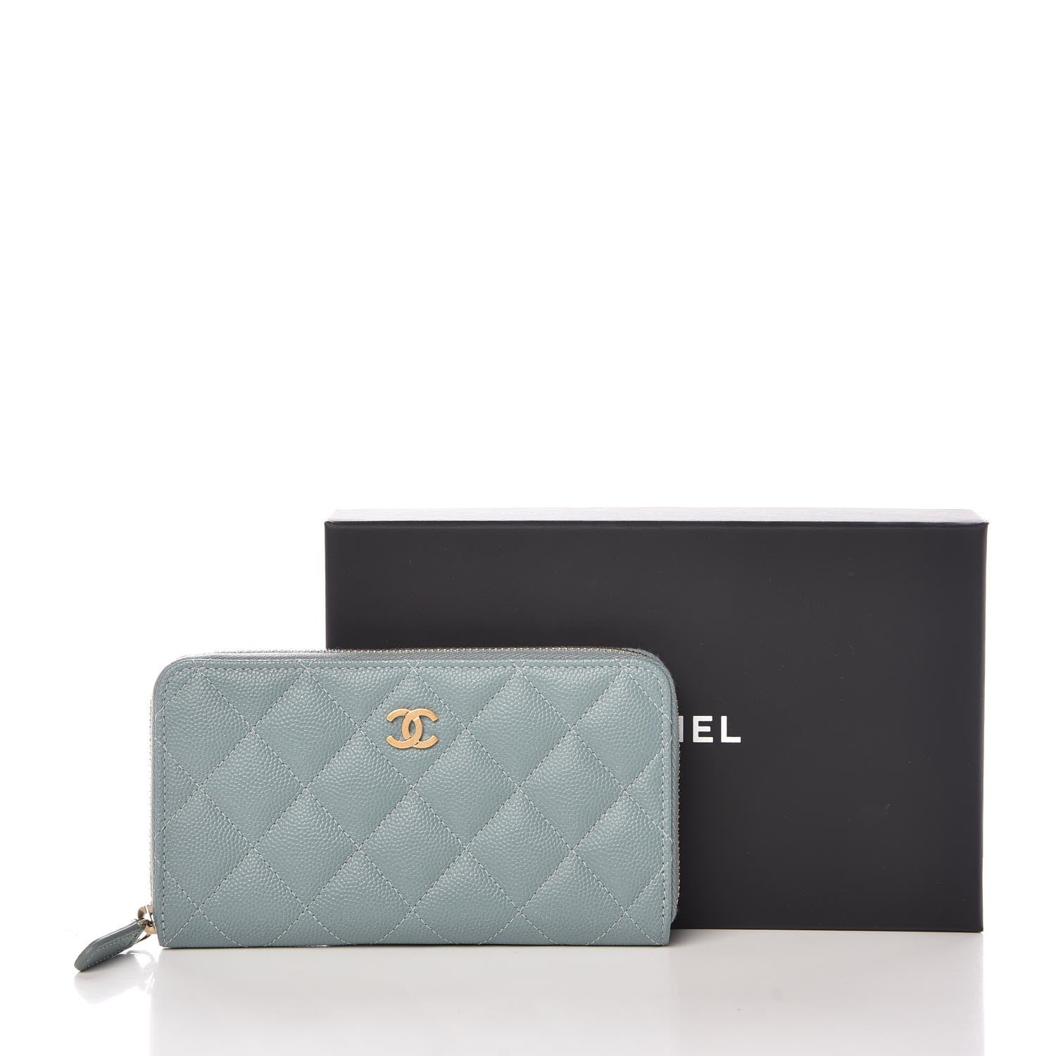 Chanel Iridescent Caviar Quilted Medium Zip Around Wallet Light Blue 9 of 9