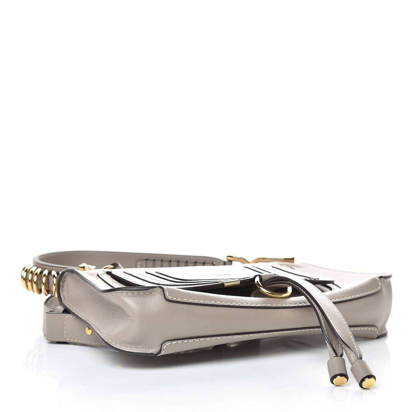 Shiny Calfskin Small Marcie Saddle Shoulder Bag Motty Grey