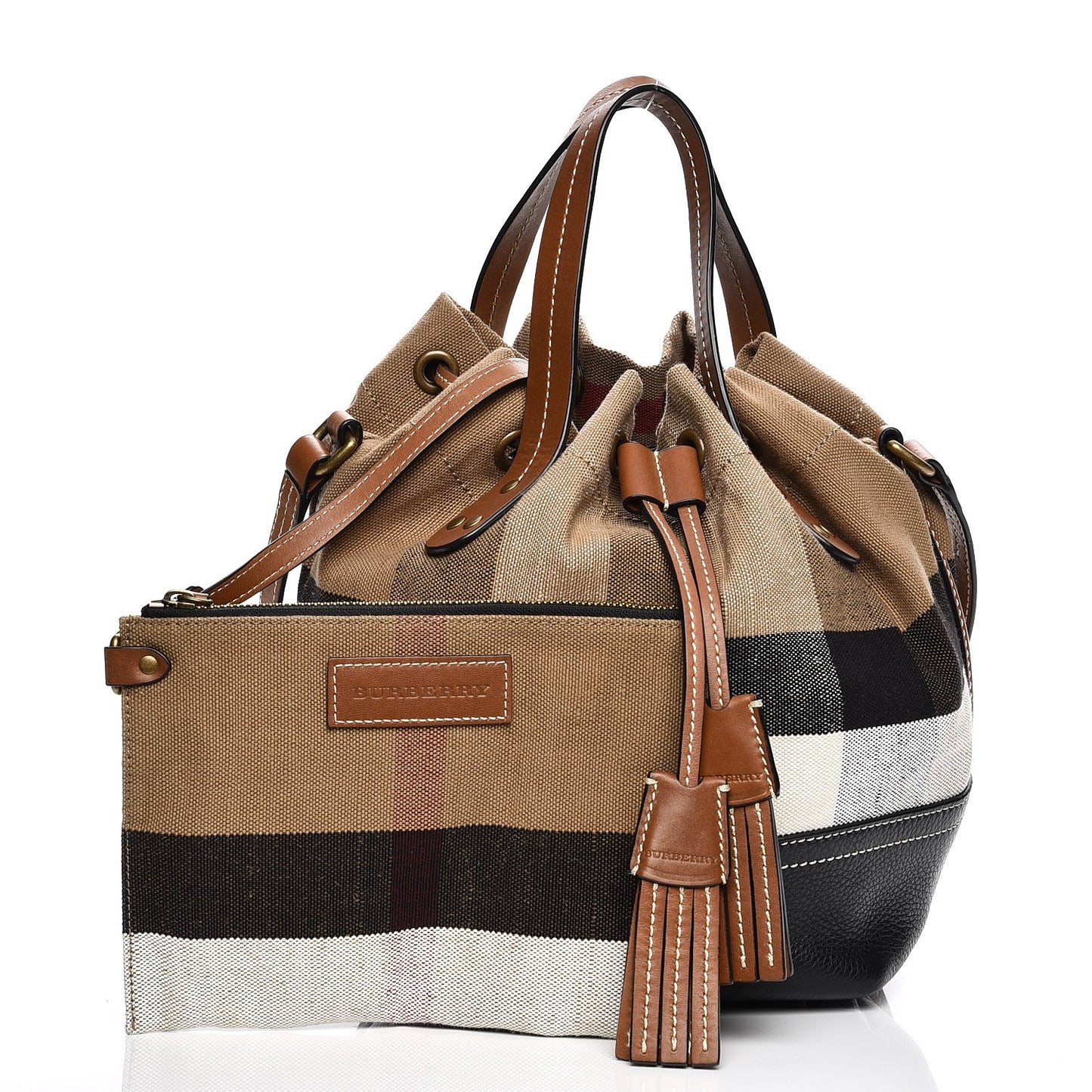 Canvas Mega Check Small Bucket Tan