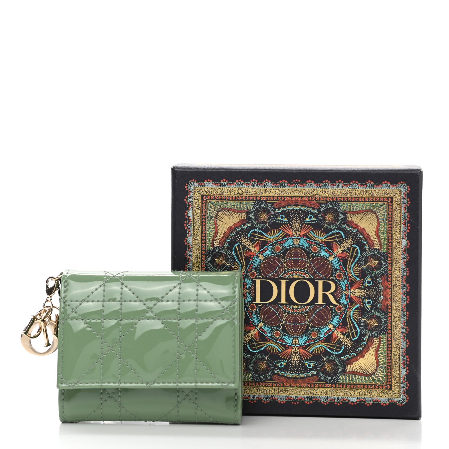 Christian Dior Patent Cannage Lady Dior Lotus Wallet Queen Mint 7 of 7