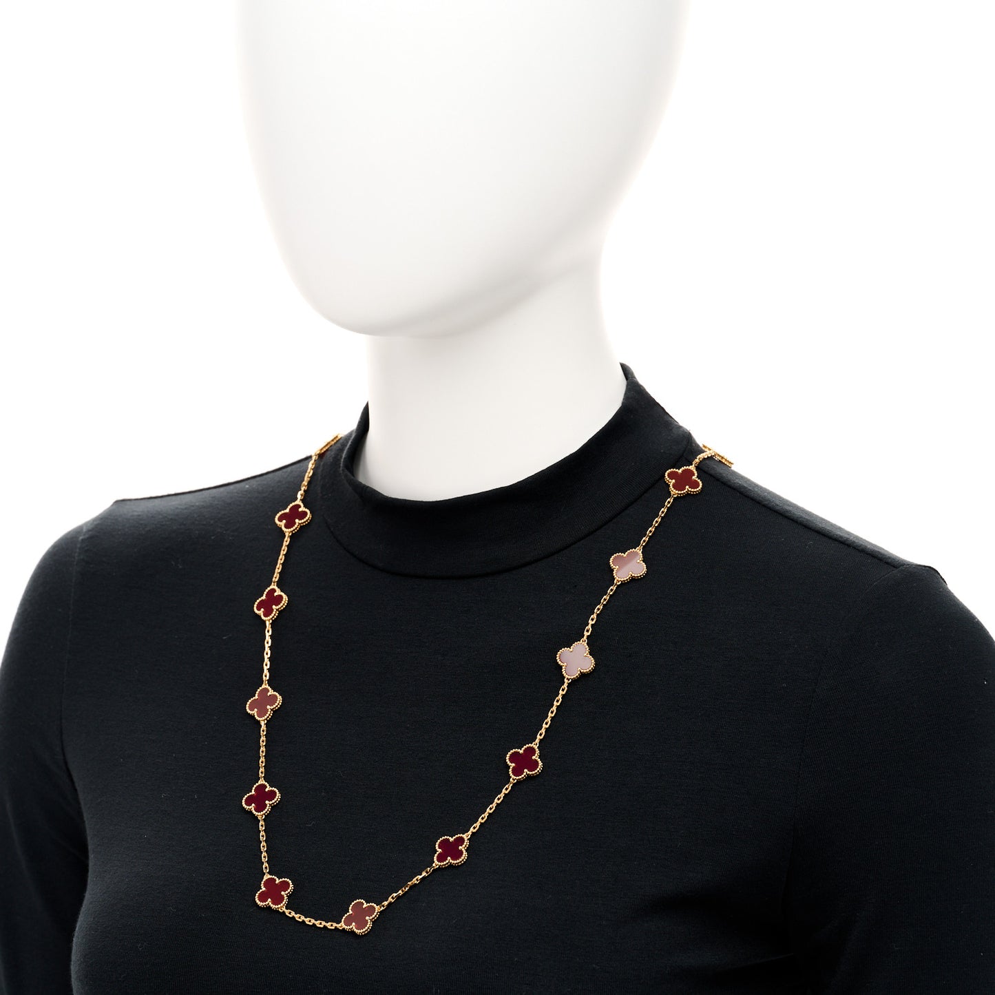 18K Yellow Gold Carnelian 20 Motifs Vintage Alhambra Necklace