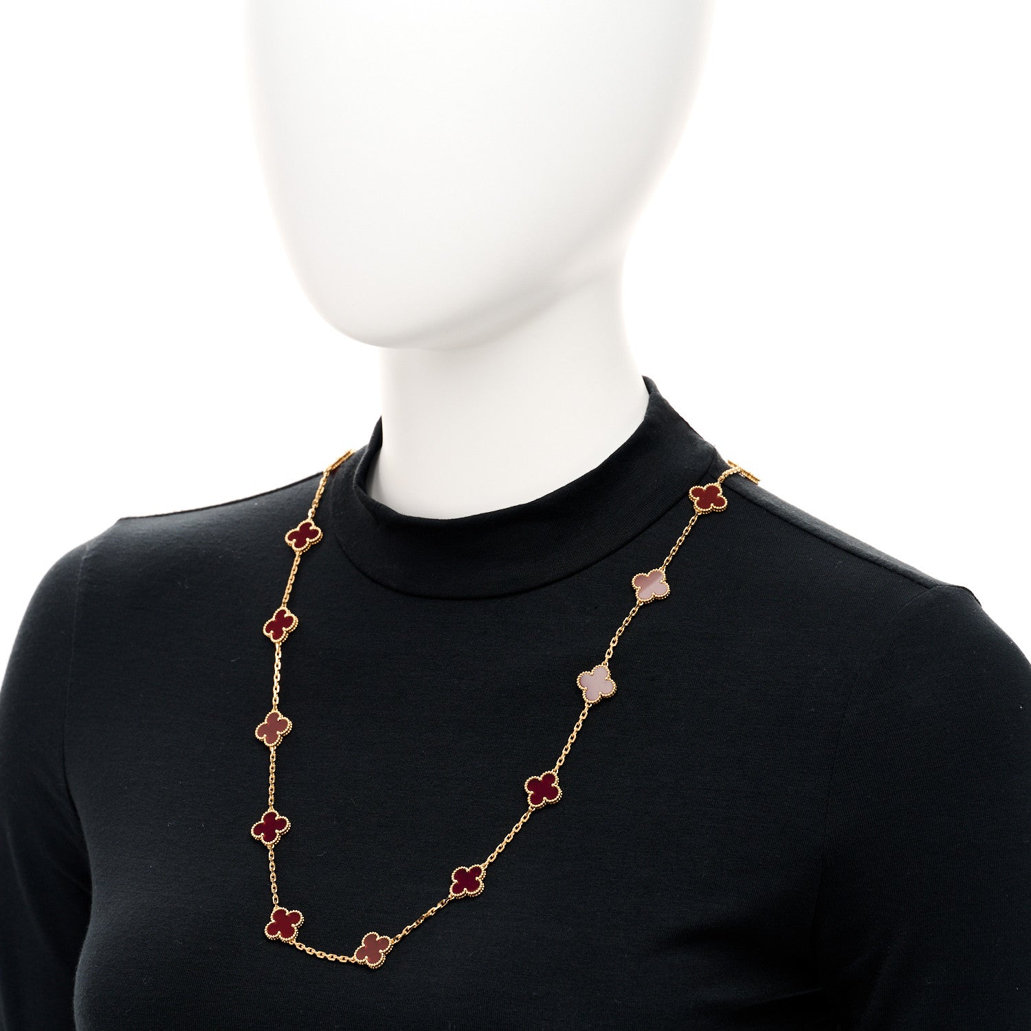 Van Cleef & Arpels 18K Yellow Gold Carnelian 20 Motifs Vintage Alhambra Necklace 2 of 6