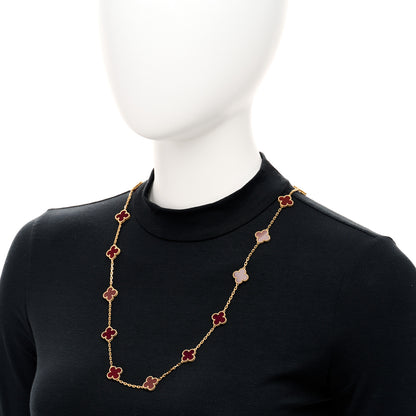 Van Cleef & Arpels 18K Yellow Gold Carnelian 20 Motifs Vintage Alhambra Necklace 2 of 6