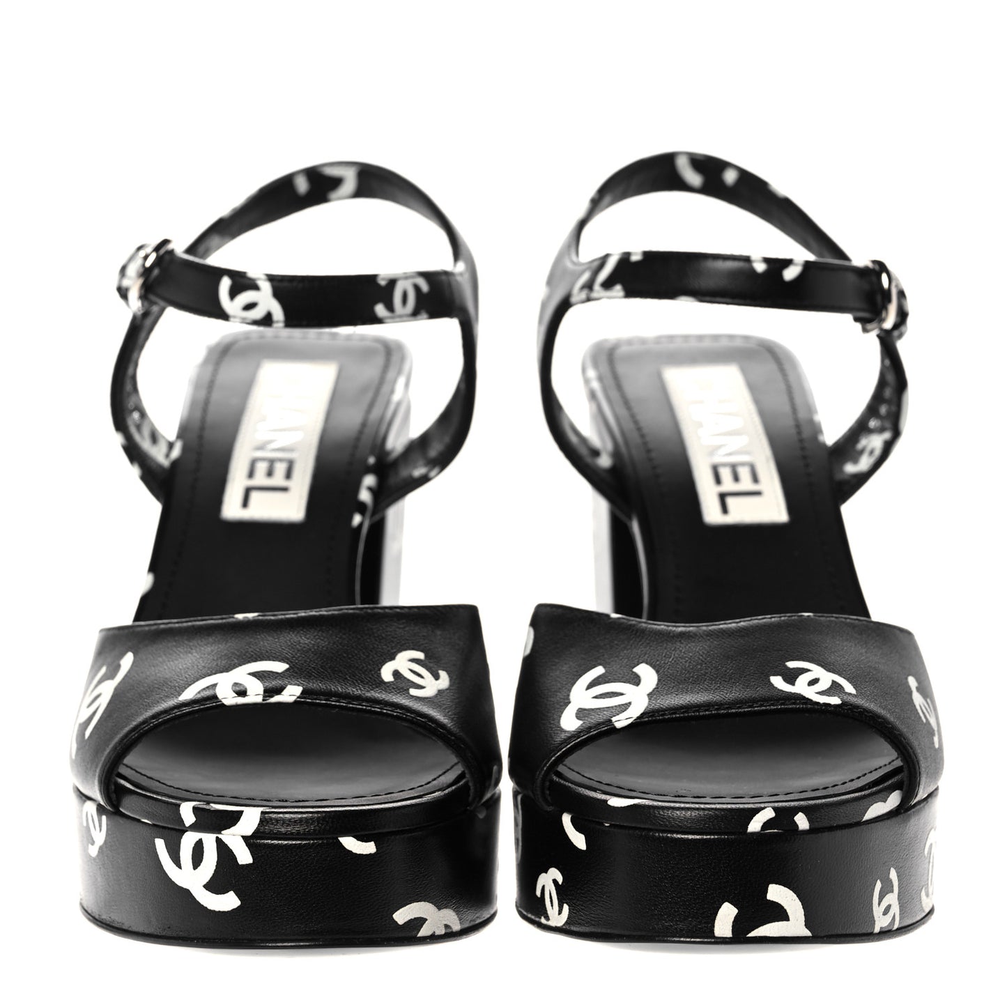 Printed Lambskin Coco Beach Platform Sandals 37 Black White