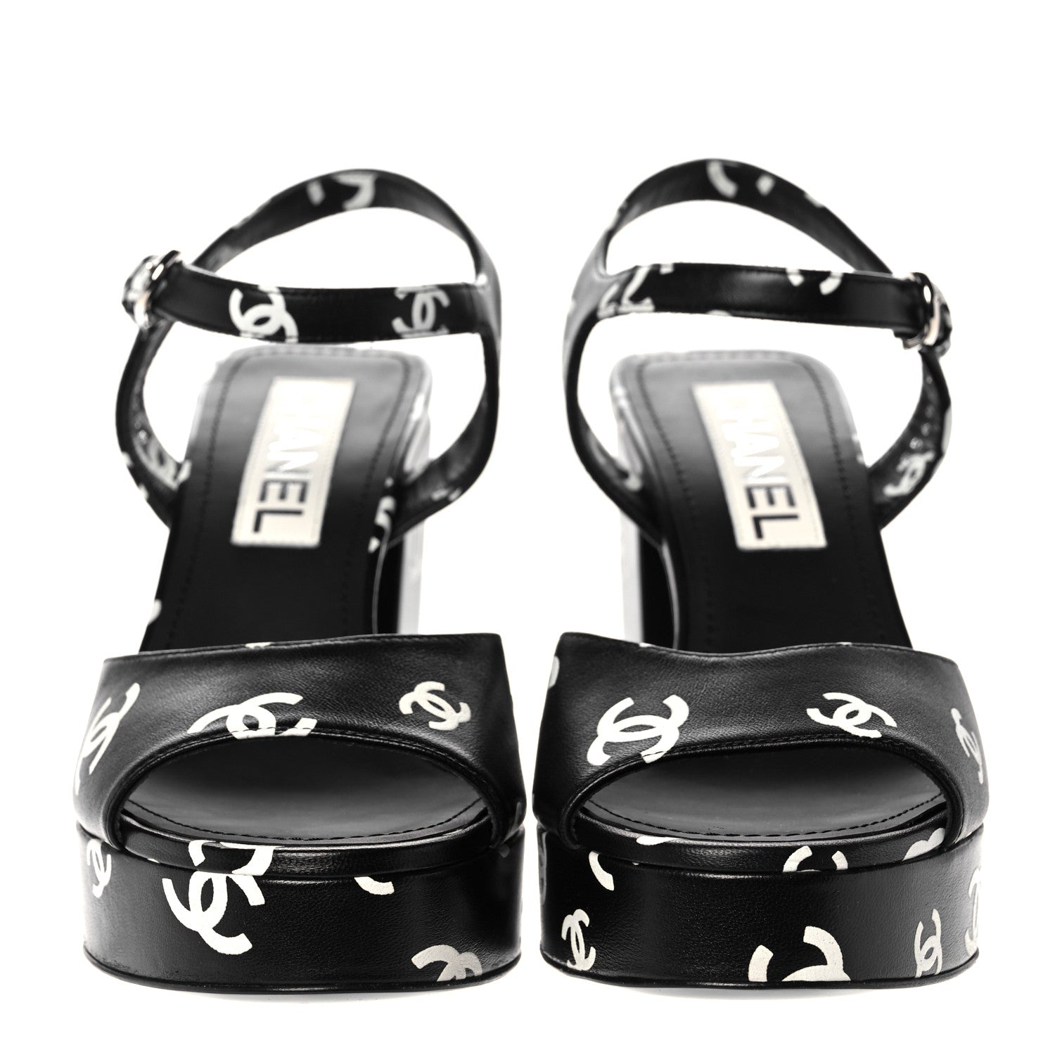 Chanel Printed Lambskin Coco Beach Platform Sandals 37 Black White 2 of 9