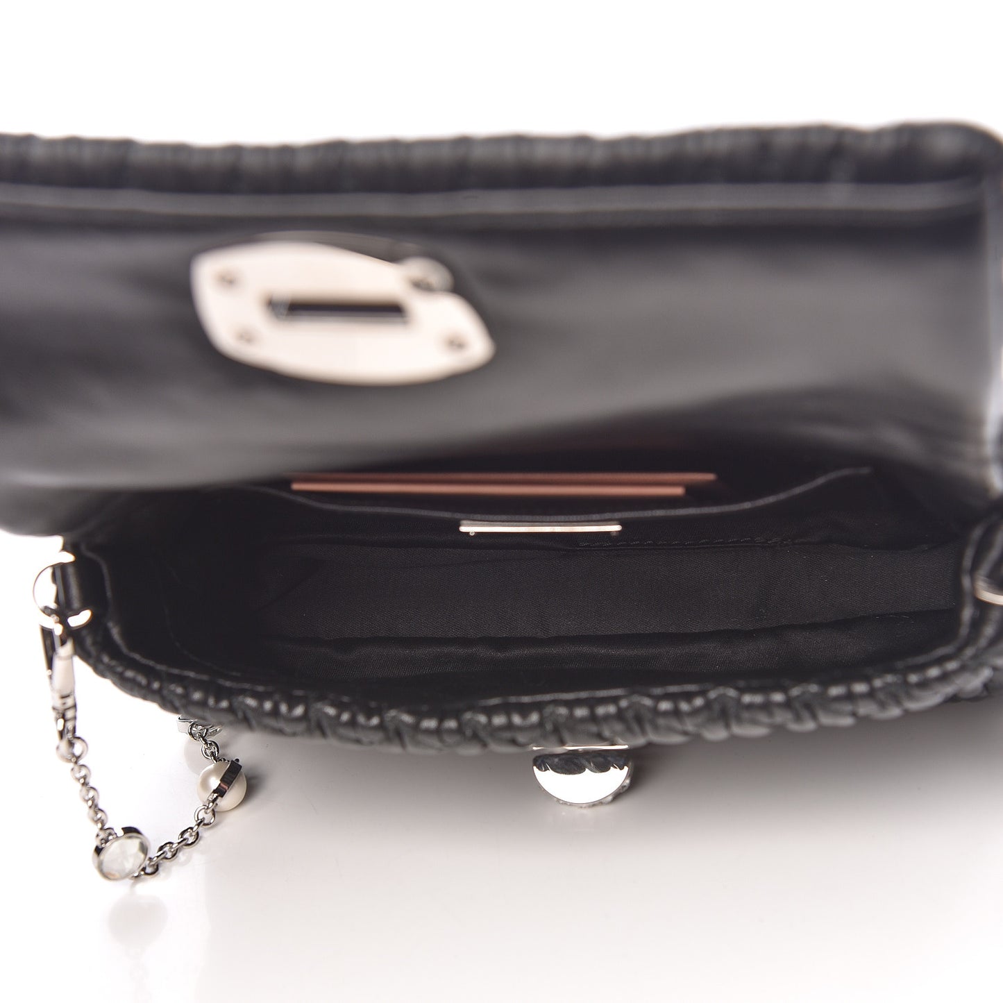 Nappa Matelasse Crystal Pearl Flap Clutch Black