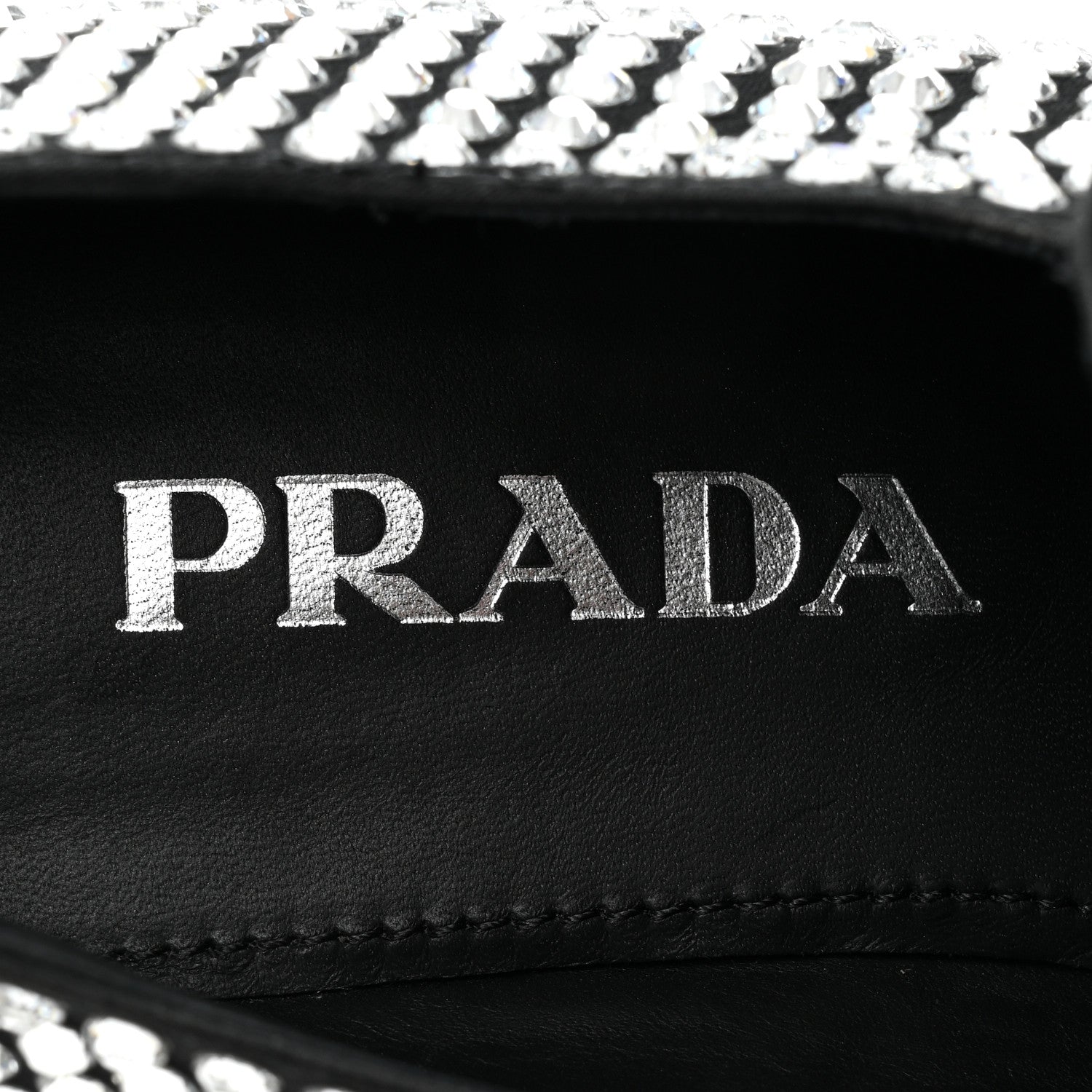 Prada Satin Crystal Metal Triangle Logo 50mm Loafers 36 Cristal 7 of 11