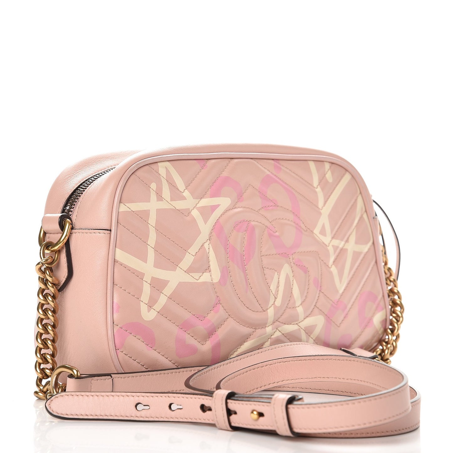 Calfskin Matelasse GucciGhost Small GG Marmont Chain Shoulder Bag Perfect Pink Rosa Ivory