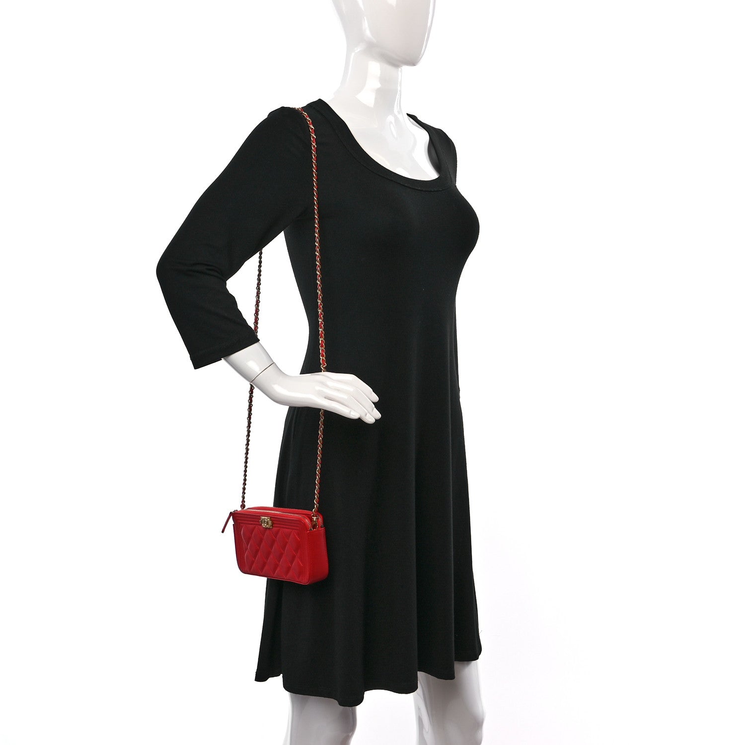 Chanel Lambskin Quilted Small Boy Clutch With Chain Red 2 of 11