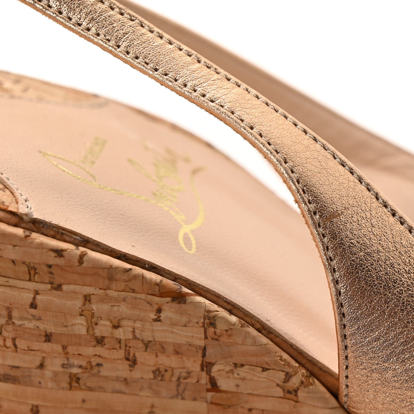 Calfskin Cork Une Plume Sling 120 Wedges 39.5 Gold