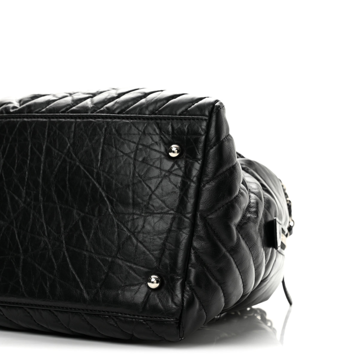Chanel Aged Calfskin Chevron Medium Soft Bowling Bag Black 9 of 11