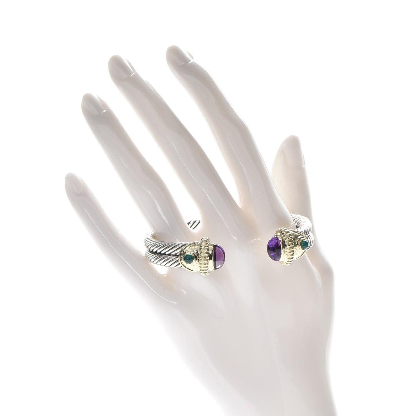 Sterling Silver 14K Yellow Gold Amethyst Green Onyx Double Cuff