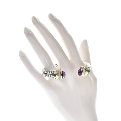 David Yurman Sterling Silver 14K Yellow Gold Amethyst Green Onyx Double Cuff 2 of 5