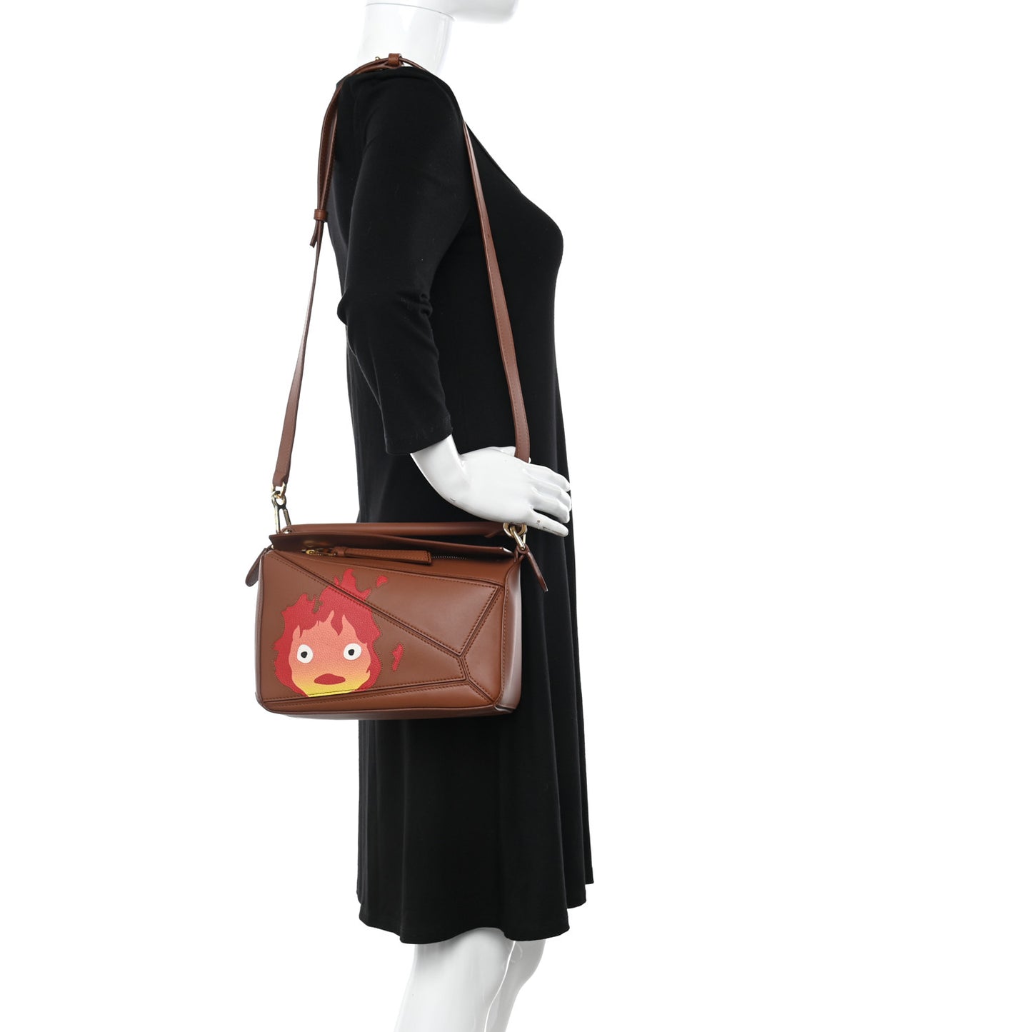 X HOWLS MOVING CASTLE Satin Calfskin Small Calcifer Puzzle Bag Rust