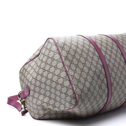 Gucci GG Supreme Monogram Selleria Calfskin Medium Carry On Duffle Bag Beige Ebony Peonia Flower 7 of 10