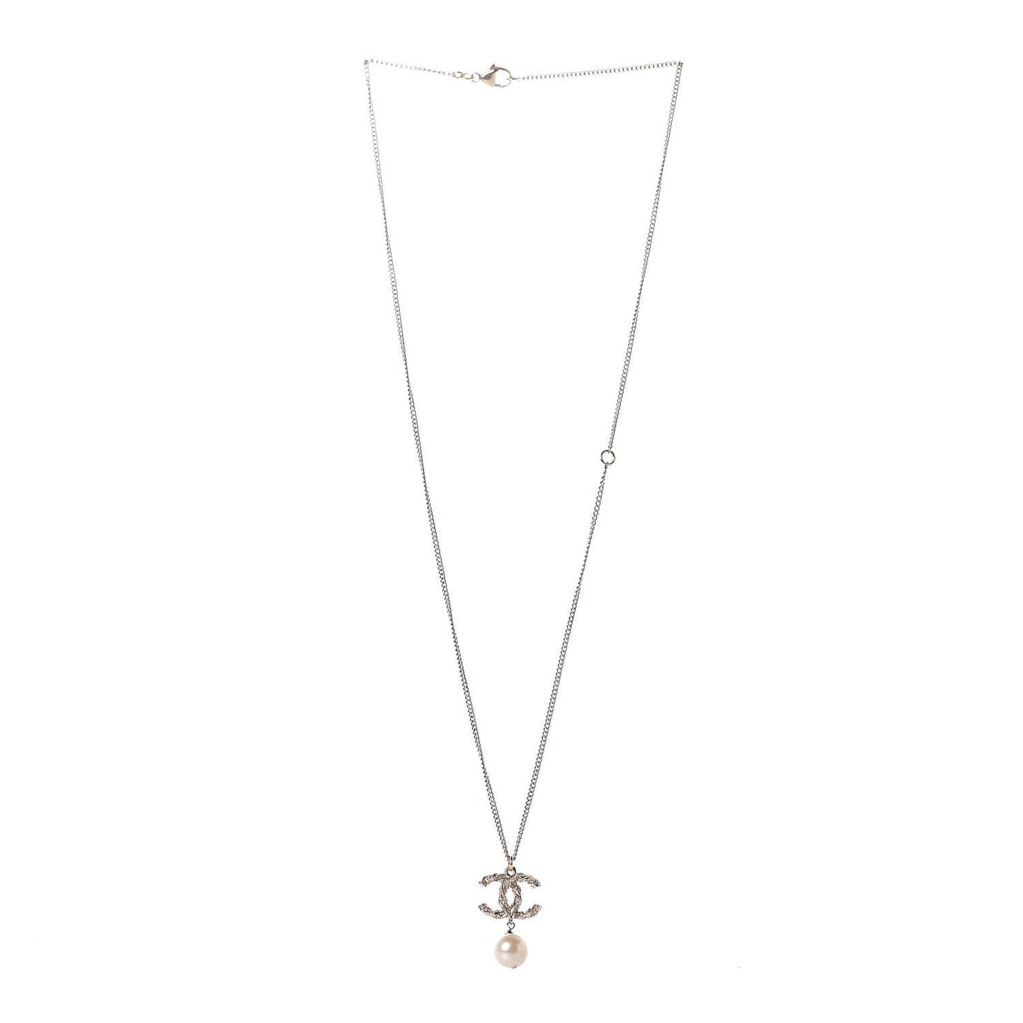 Pearl Crystal Twisted CC Drop Necklace Gold