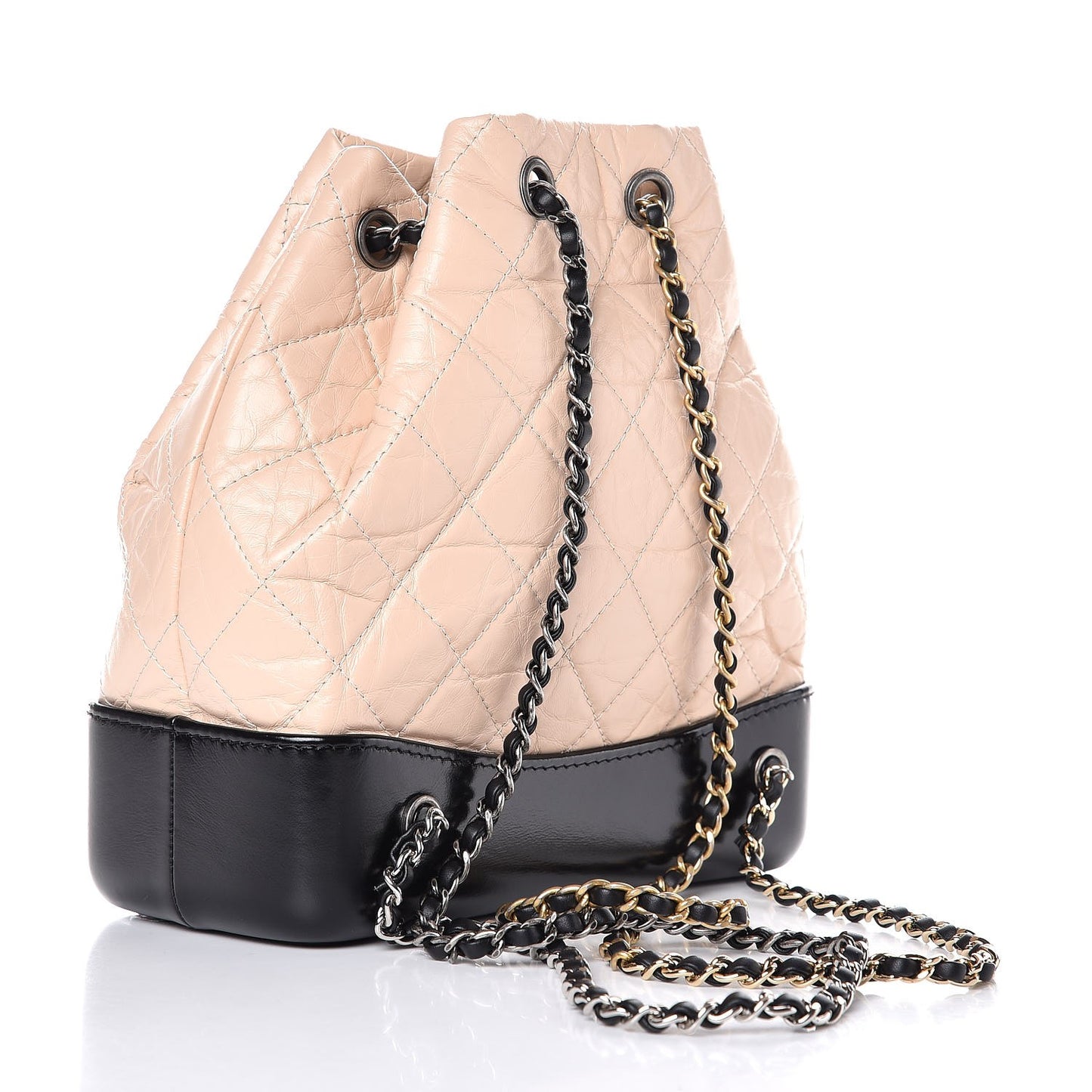 Aged Calfskin Quilted Small Gabrielle Backpack Beige Black